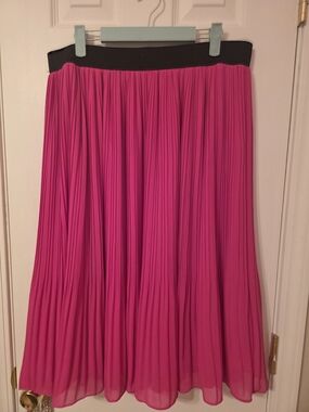Torrid Fuchsia Pleated Midi Skirt with Black Waistband